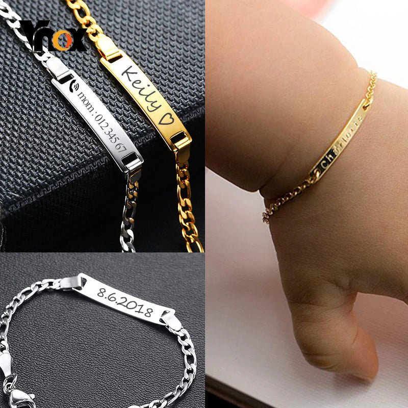 Personalize Custom Baby Name Bracelet Gold Tone Solid Stainless Steel Adjustable Bracelet New Born to Child Girls Boys Gift